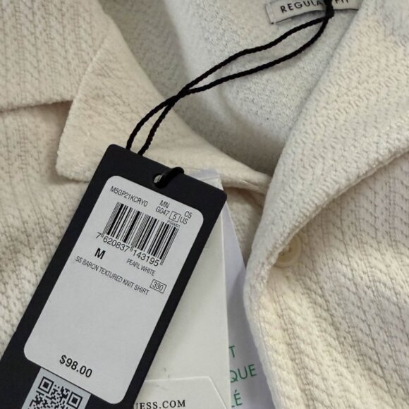 GUESS MEN'S SHORT SLEEVE TEXTURED BUTTON UP SHIRT IVORY CREAM - Picture 7 of 7